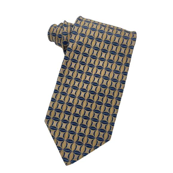 Zanzara Silk Tie Geometric Printed Gold Yellow Blue 59" - Picture 1 of 4